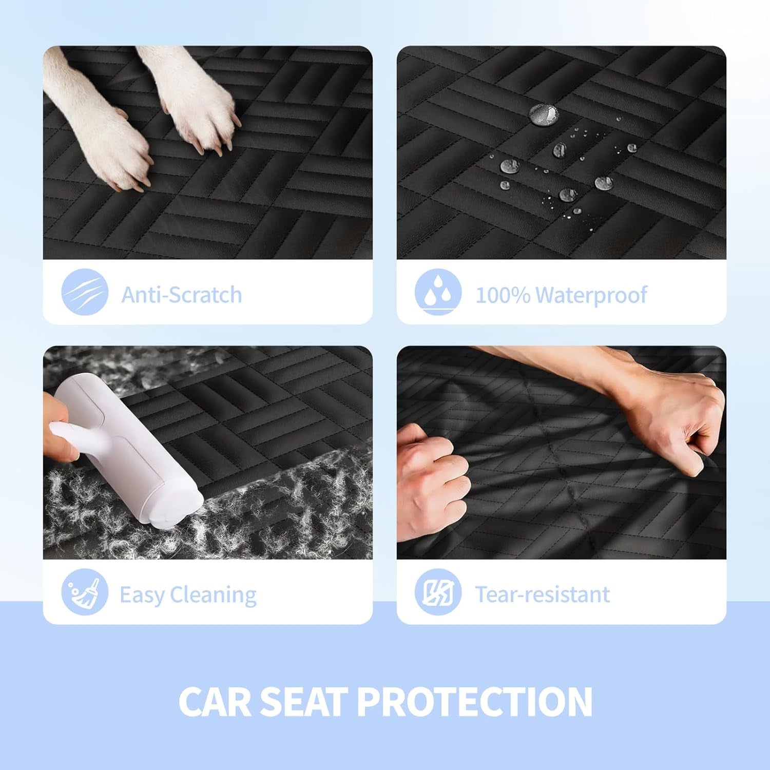 Dog Car Seat Cover for Back Seat, Hard Bottom Back Seat Extender for Dogs, Holds 400Lbs, 600D Heavy Duty Scratch-Proof Waterproof Dog Hammock for Car, SUV